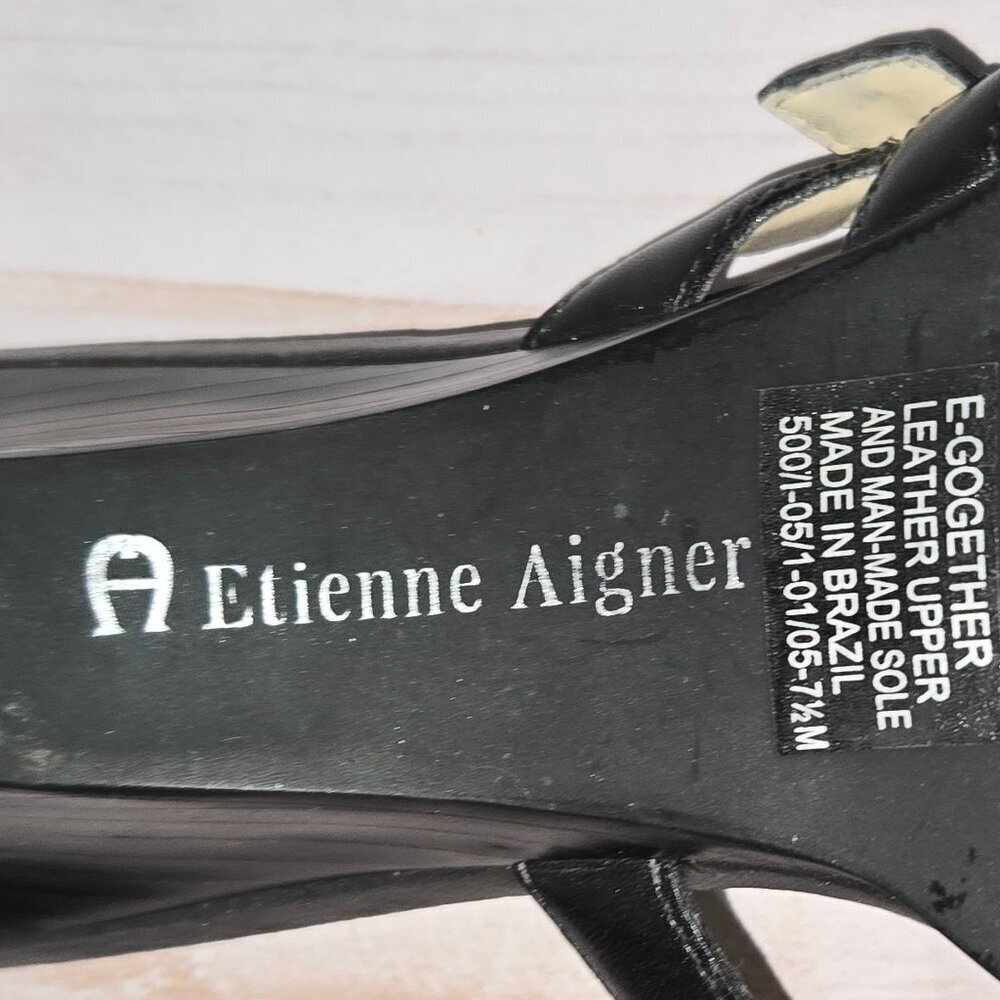 Vintage Etienne Aigner Slip On Black Wedge Sandals Size 7.5M - Picture 9 of 12